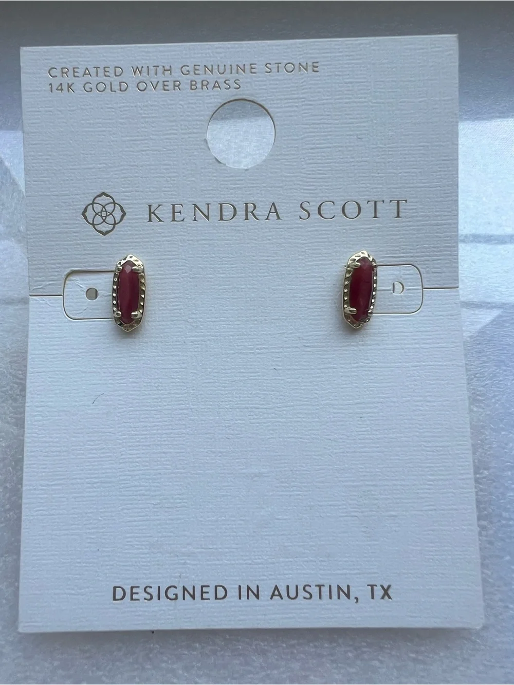 Kendra Scott Gold Over Brass Deep Pink Oval Stud Earrings